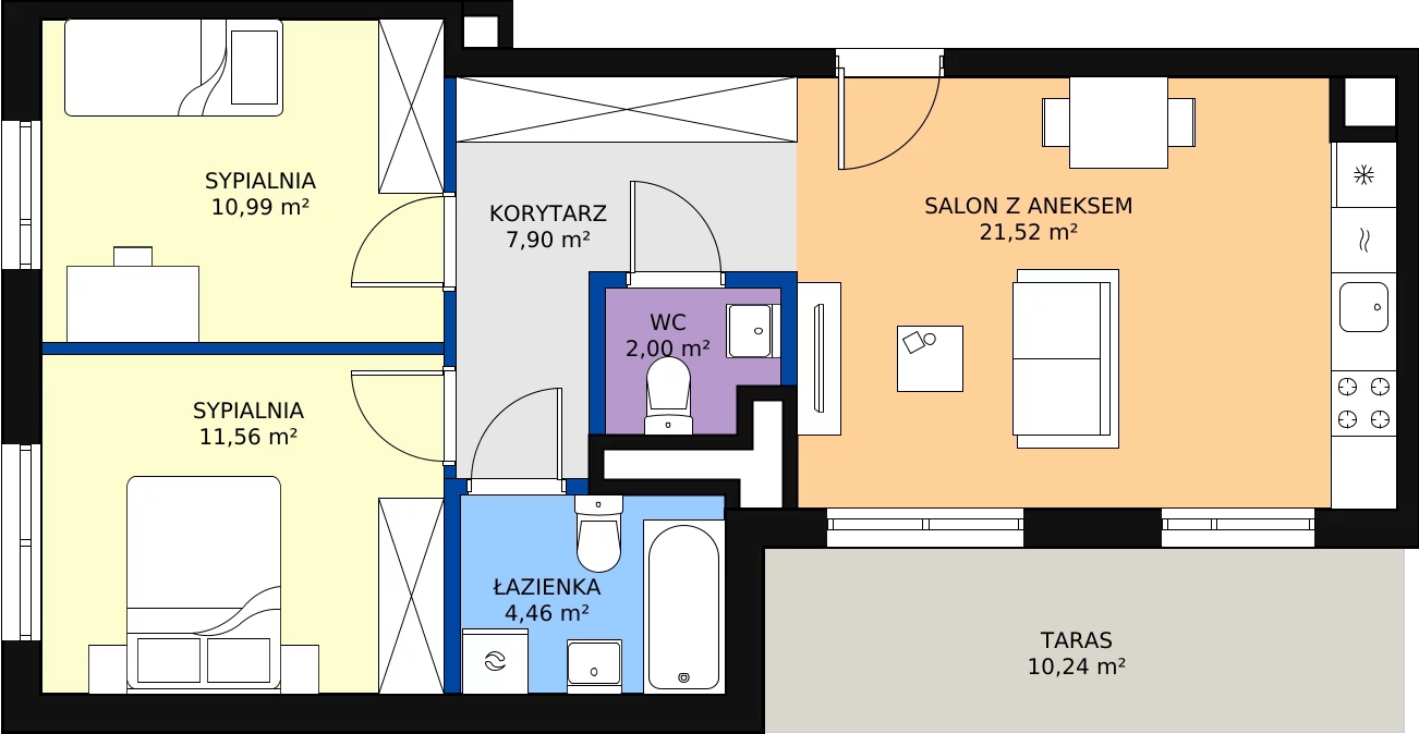 Zalety mieszkania 58.44 m², M22