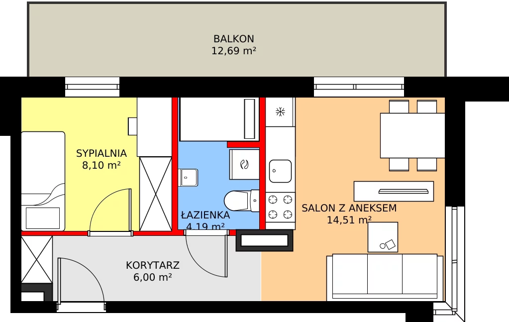Zalety mieszkania 32.8 m², M6