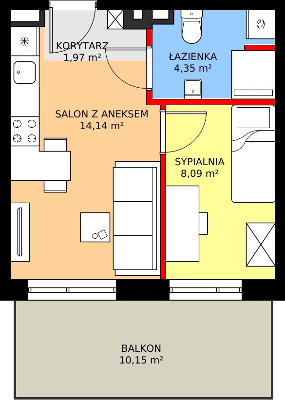 Zalety mieszkania 28.55 m², M8