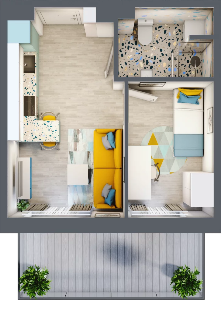2 pokoje, mieszkanie 28,55 m², piętro 1, oferta nr M8, Apartamenty Serene , Kielce, KSM, ul. Zagórska