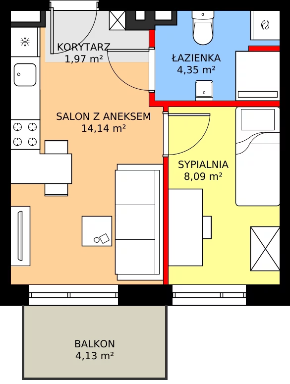 Zalety mieszkania 28.55 m², M14