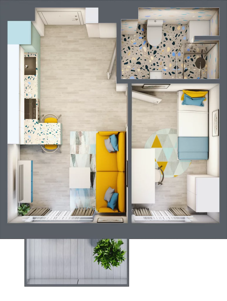 2 pokoje, mieszkanie 28,55 m², piętro 2, oferta nr M14, Apartamenty Serene , Kielce, KSM, ul. Zagórska