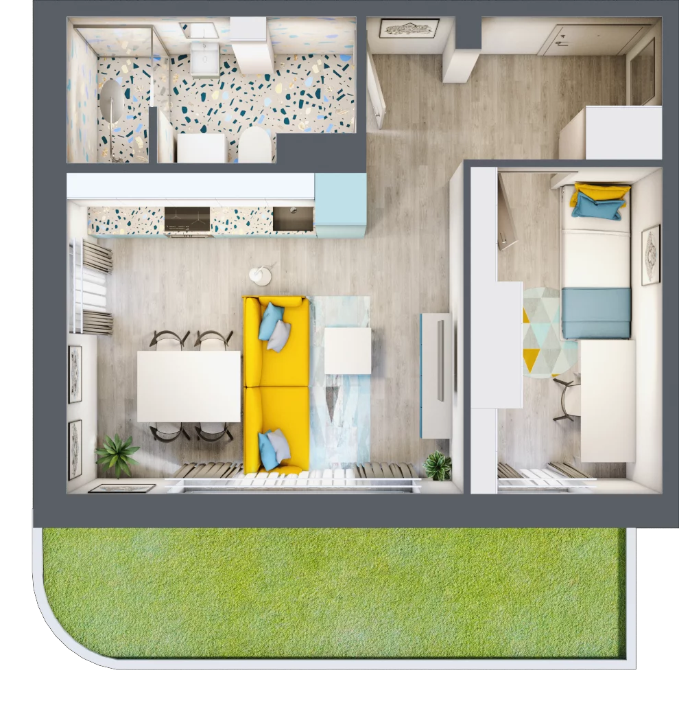 2 pokoje, mieszkanie 36,57 m², parter, oferta nr M2, Apartamenty Serene , Kielce, KSM, ul. Zagórska