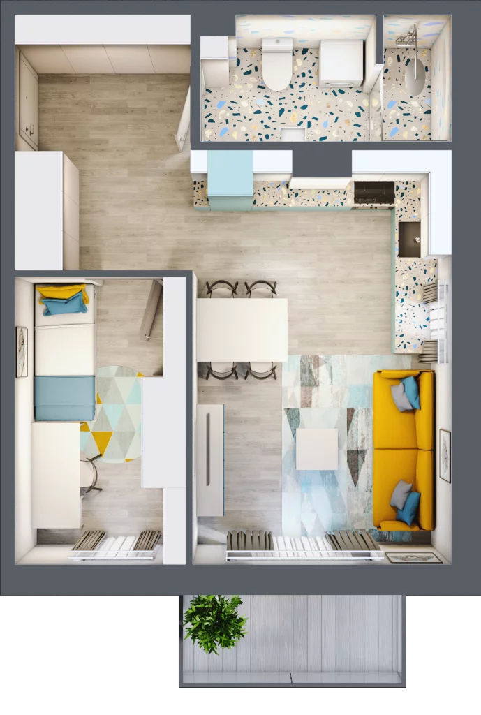 2 pokoje, mieszkanie 40,37 m², piętro 3, oferta nr M19, Apartamenty Serene , Kielce, KSM, ul. Zagórska