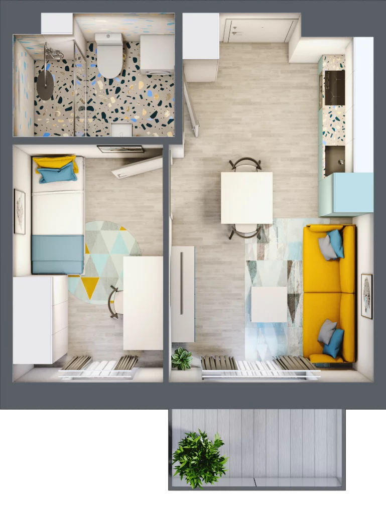 2 pokoje, mieszkanie 28,72 m², piętro 2, oferta nr M15, Apartamenty Serene , Kielce, KSM, ul. Zagórska