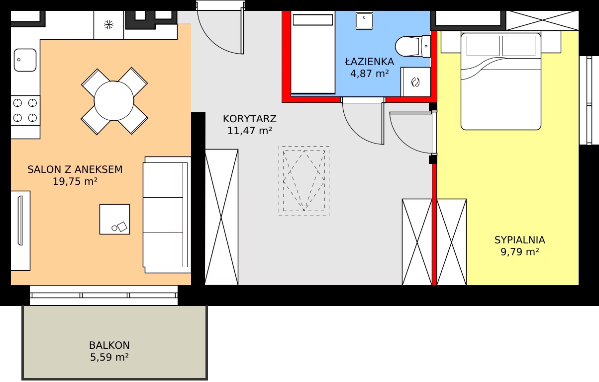 Zalety mieszkania 45.88 m², M25