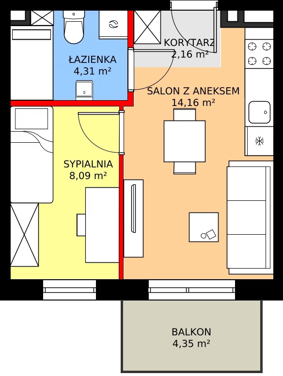 Zalety mieszkania 28.72 m², M21