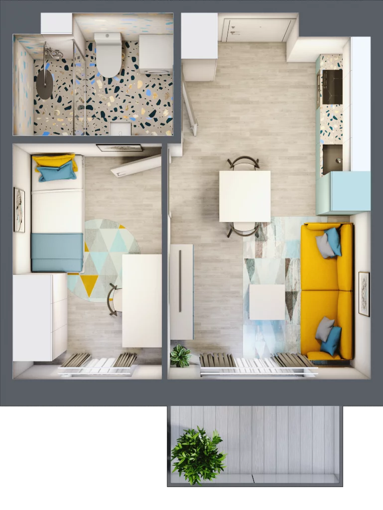 2 pokoje, mieszkanie 28,72 m², piętro 3, oferta nr M21, Apartamenty Serene , Kielce, KSM, ul. Zagórska