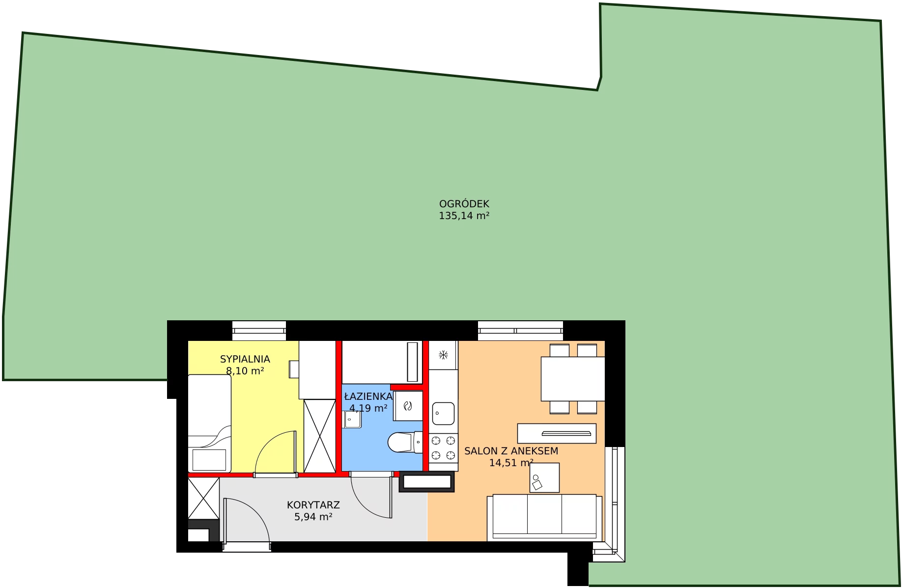Zalety mieszkania 32.74 m², M4