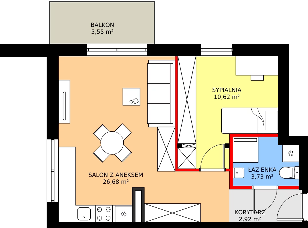 Zalety mieszkania 43.95 m², M27