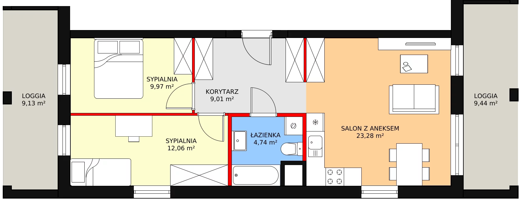 Nowe mieszkanie, 60,19 m², 3 pokoje, 6 piętro, oferta nr 35