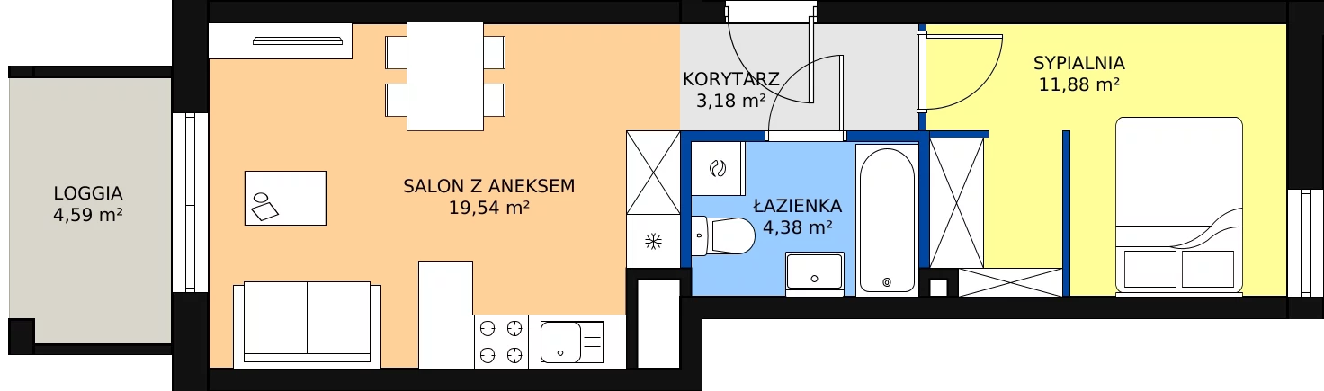 Zalety mieszkania 39.76 m², 37