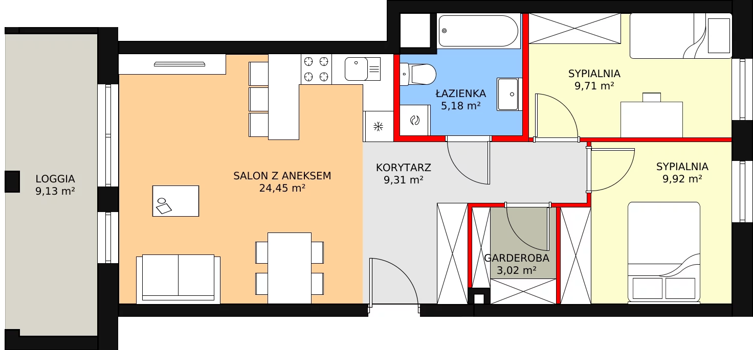 Nowe mieszkanie, 62,92 m², 3 pokoje, 3 piętro, oferta nr 49