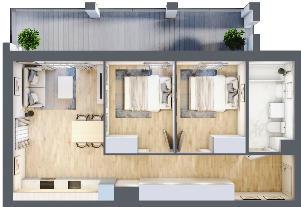 3 pokoje, mieszkanie 54,52 m², piętro 5, oferta nr 60, Osiedle Iluzjon Etap 2, Bydgoszcz, Kapuściska, ul. Nastrojowa 11