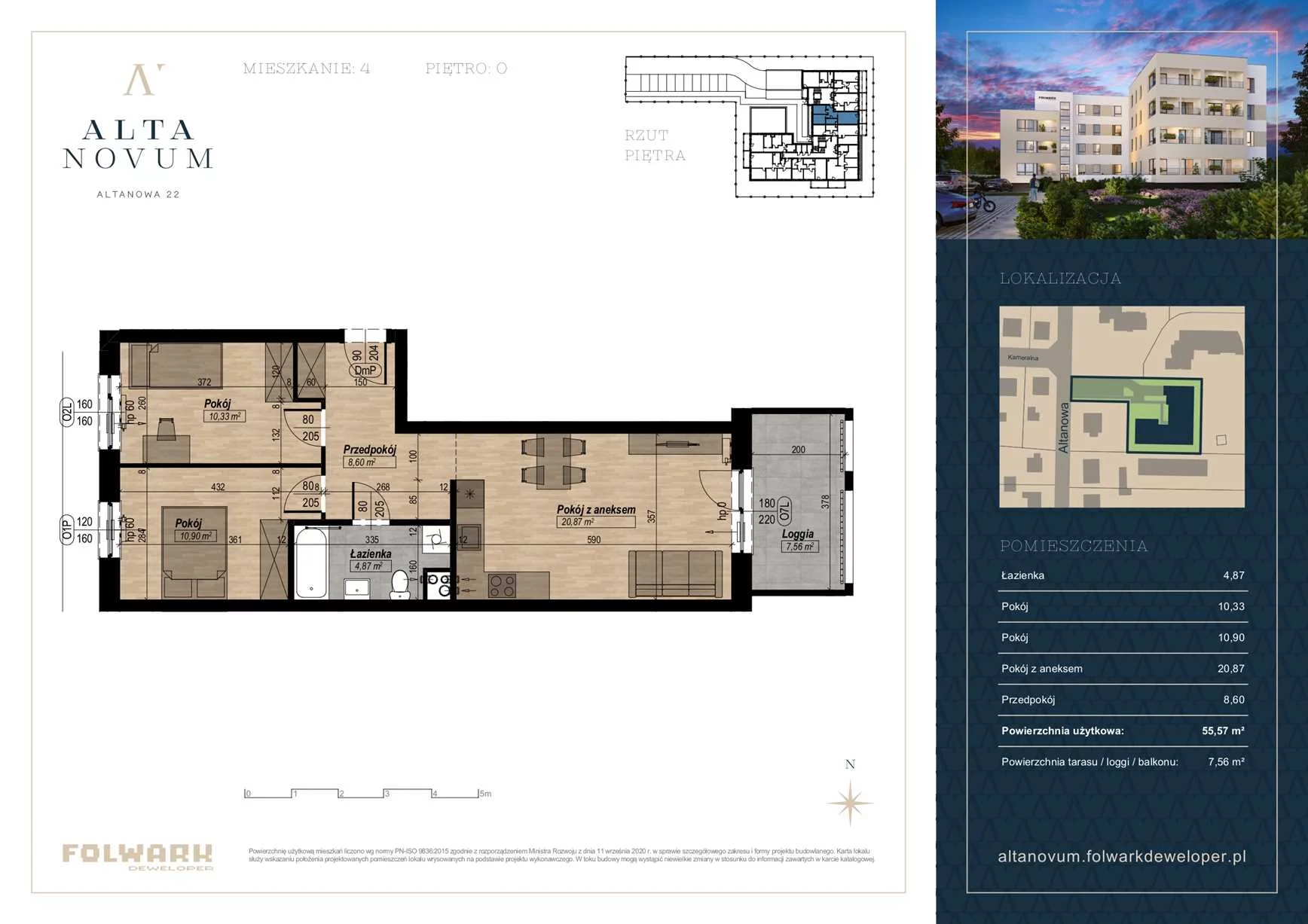 3 pokoje, mieszkanie 55,57 m², parter, oferta nr 4, Alta Novum, Bydgoszcz, Stary Fordon, ul Altanowa 22