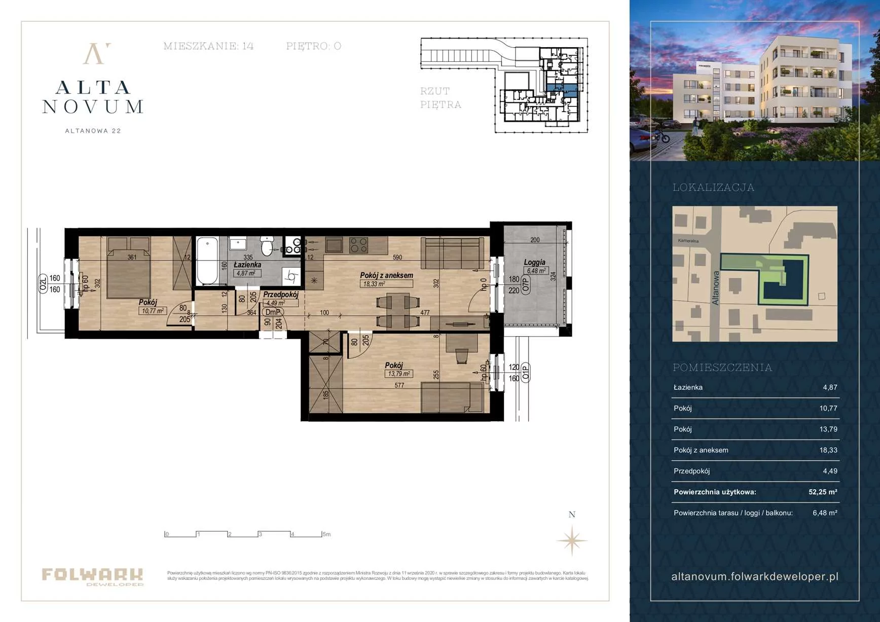3 pokoje, mieszkanie 52,25 m², parter, oferta nr 14, Alta Novum, Bydgoszcz, Stary Fordon, ul Altanowa 22