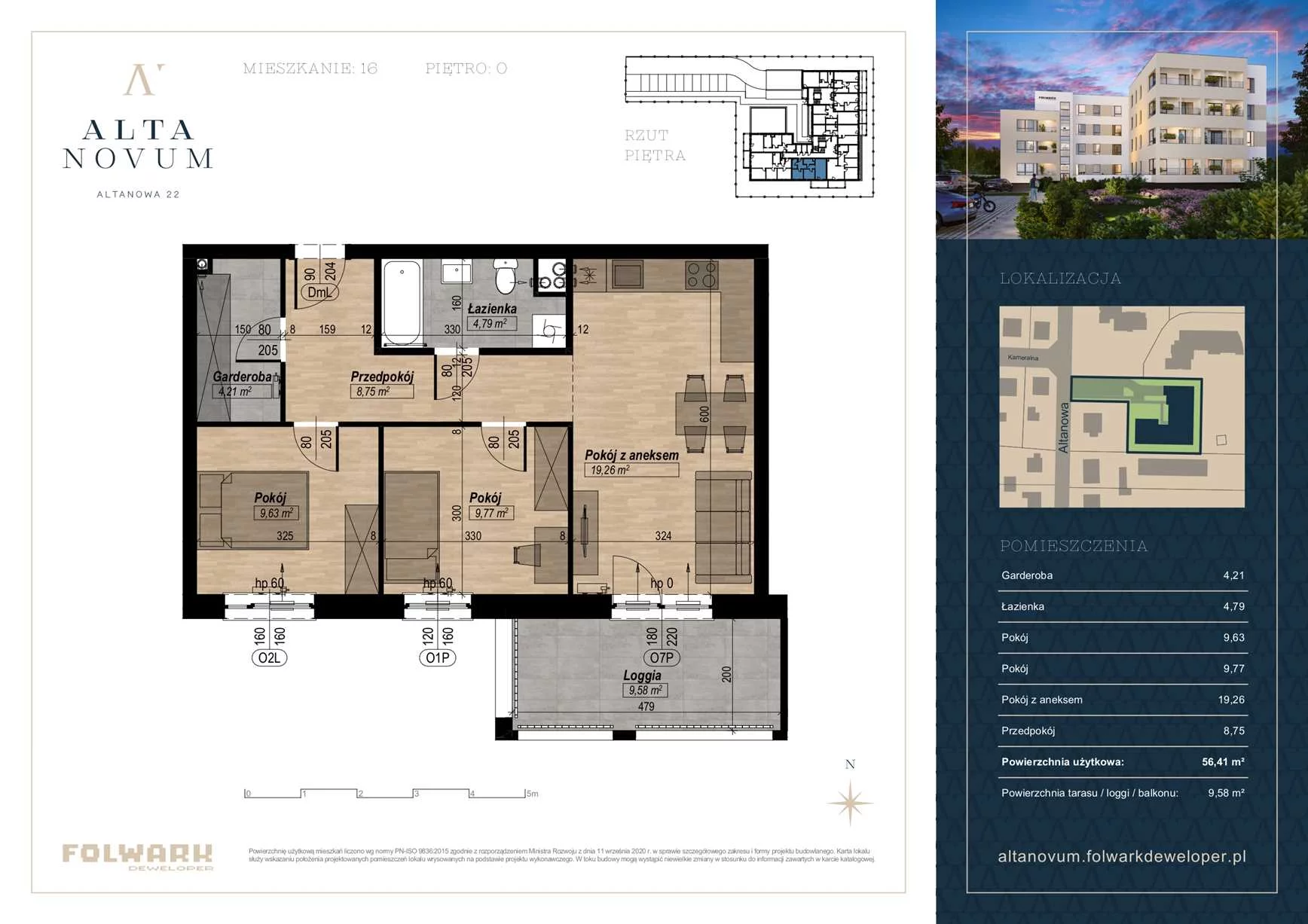 3 pokoje, mieszkanie 56,41 m², parter, oferta nr 16, Alta Novum, Bydgoszcz, Stary Fordon, ul Altanowa 22