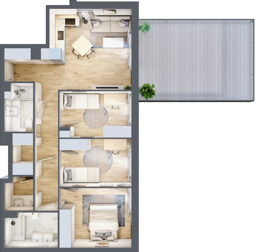 4 pokoje, mieszkanie 74,05 m², piętro 1, oferta nr 15, Tertio Zapolskiej, Kraków, Bronowice, ul. Gabrieli Zapolskiej 21