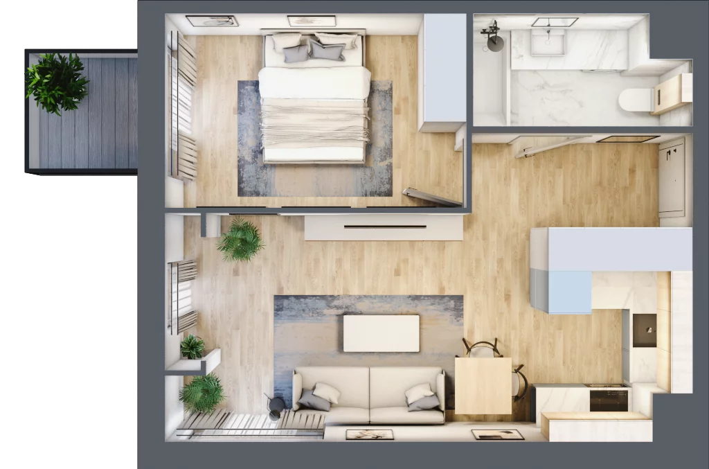 2 pokoje, mieszkanie 42,44 m², piętro 1, oferta nr 12, Tertio Zapolskiej, Kraków, Bronowice, ul. Gabrieli Zapolskiej 21