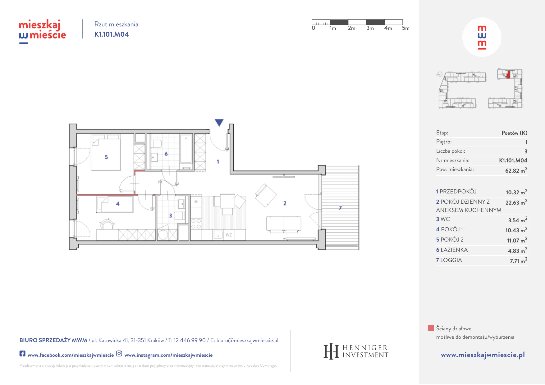 Mieszkanie 62,67 m², piętro 1, oferta nr K1.101.M04, Mieszkaj w Mieście - Poetów K, Kraków, Bronowice, ul. Wizjonerów