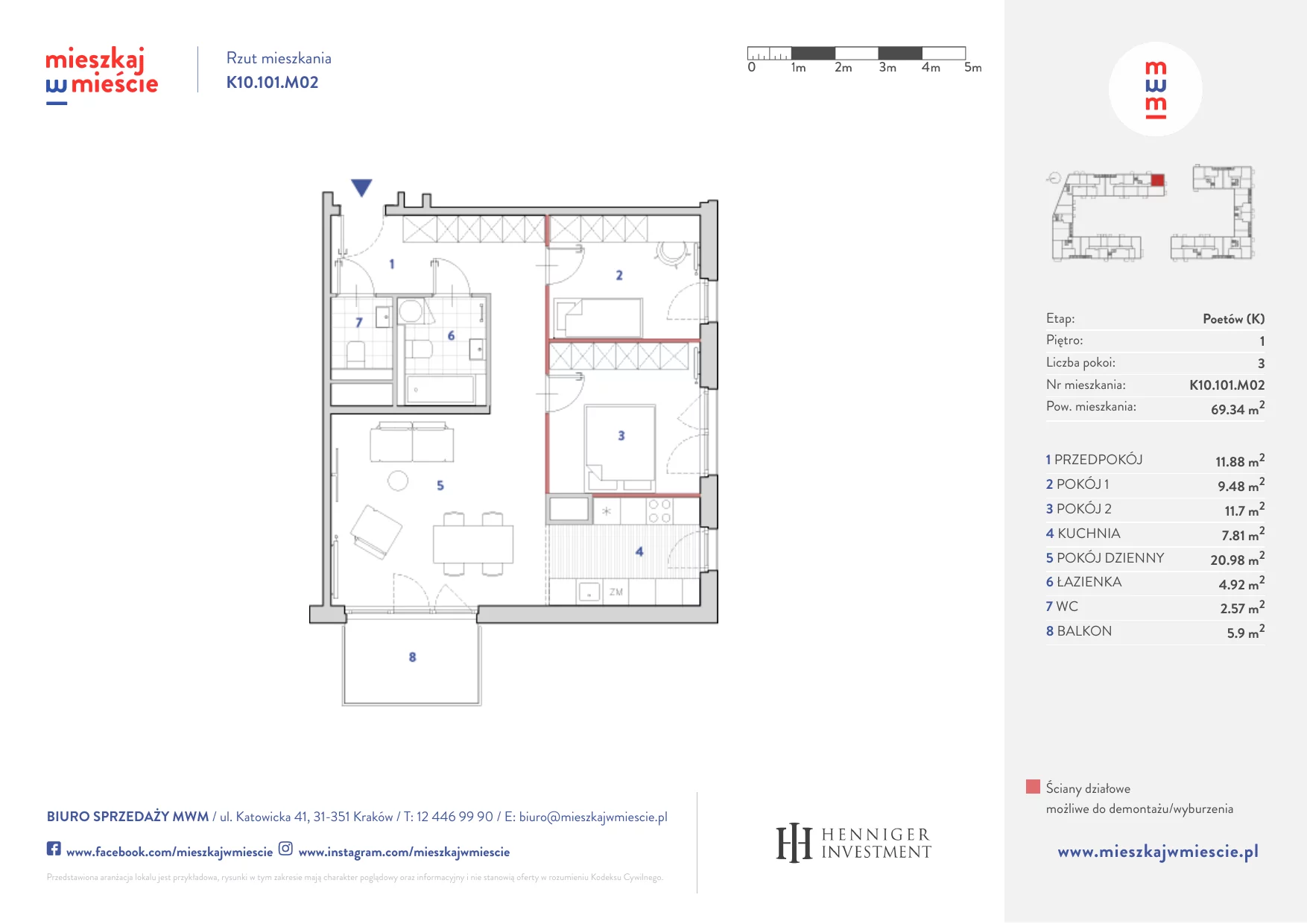 Mieszkanie 69,42 m², piętro 1, oferta nr K10.101.M02, Mieszkaj w Mieście - Poetów K, Kraków, Bronowice, ul. Wizjonerów