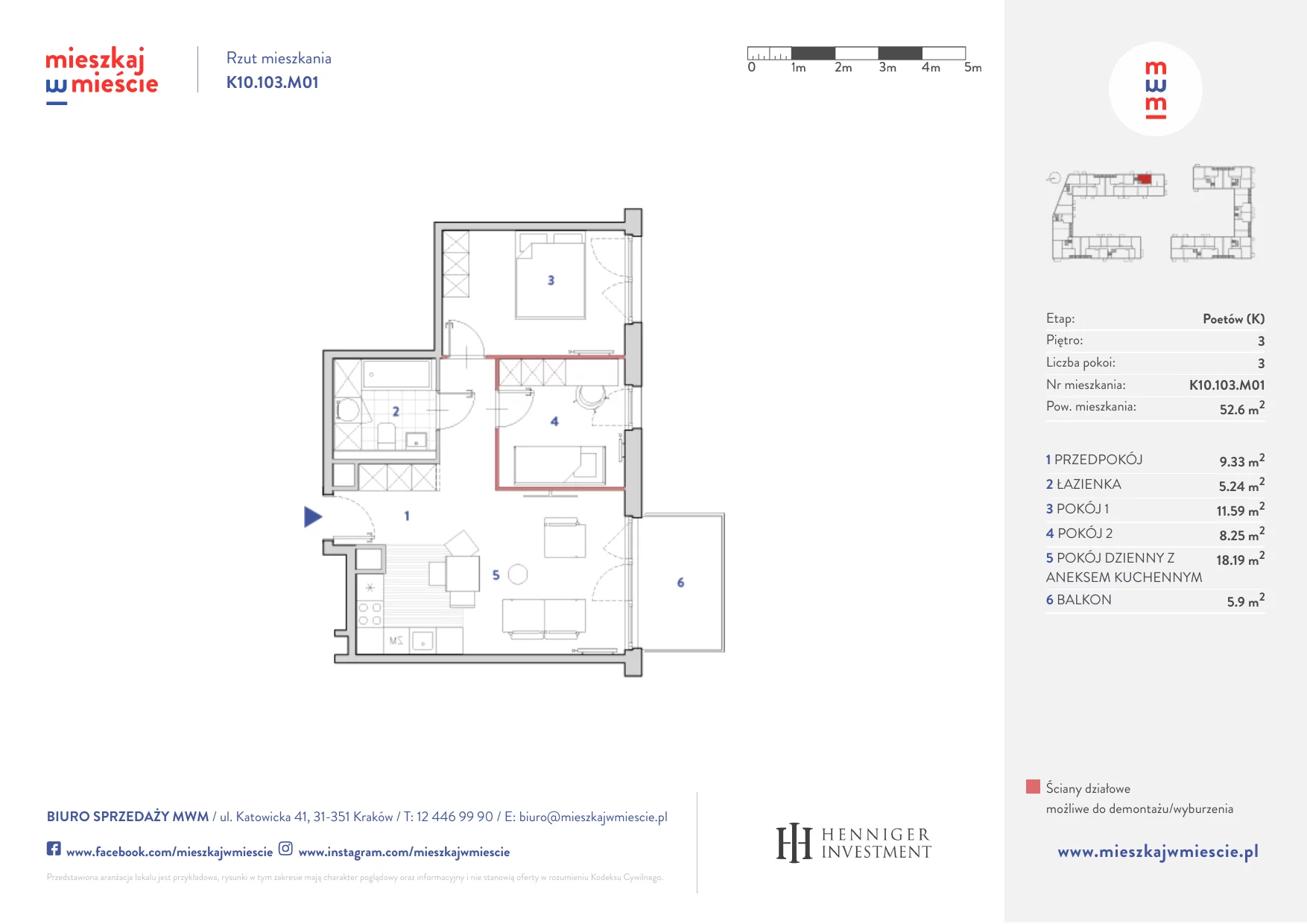 Mieszkanie 52,59 m², piętro 3, oferta nr K10.103.M01, Mieszkaj w Mieście - Poetów K, Kraków, Bronowice, ul. Wizjonerów