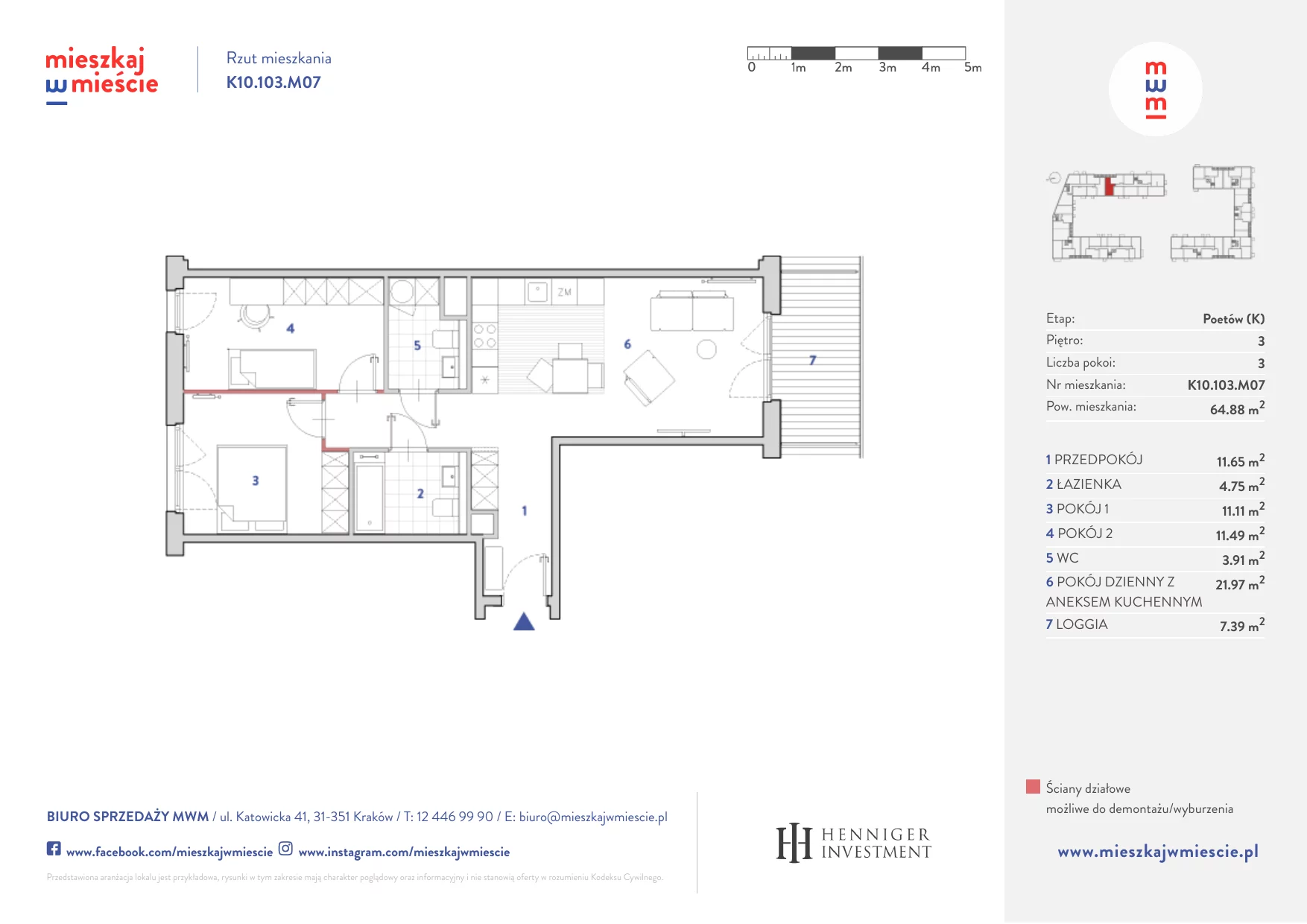 Mieszkanie 64,85 m², piętro 3, oferta nr K10.103.M07, Mieszkaj w Mieście - Poetów K, Kraków, Bronowice, ul. Wizjonerów