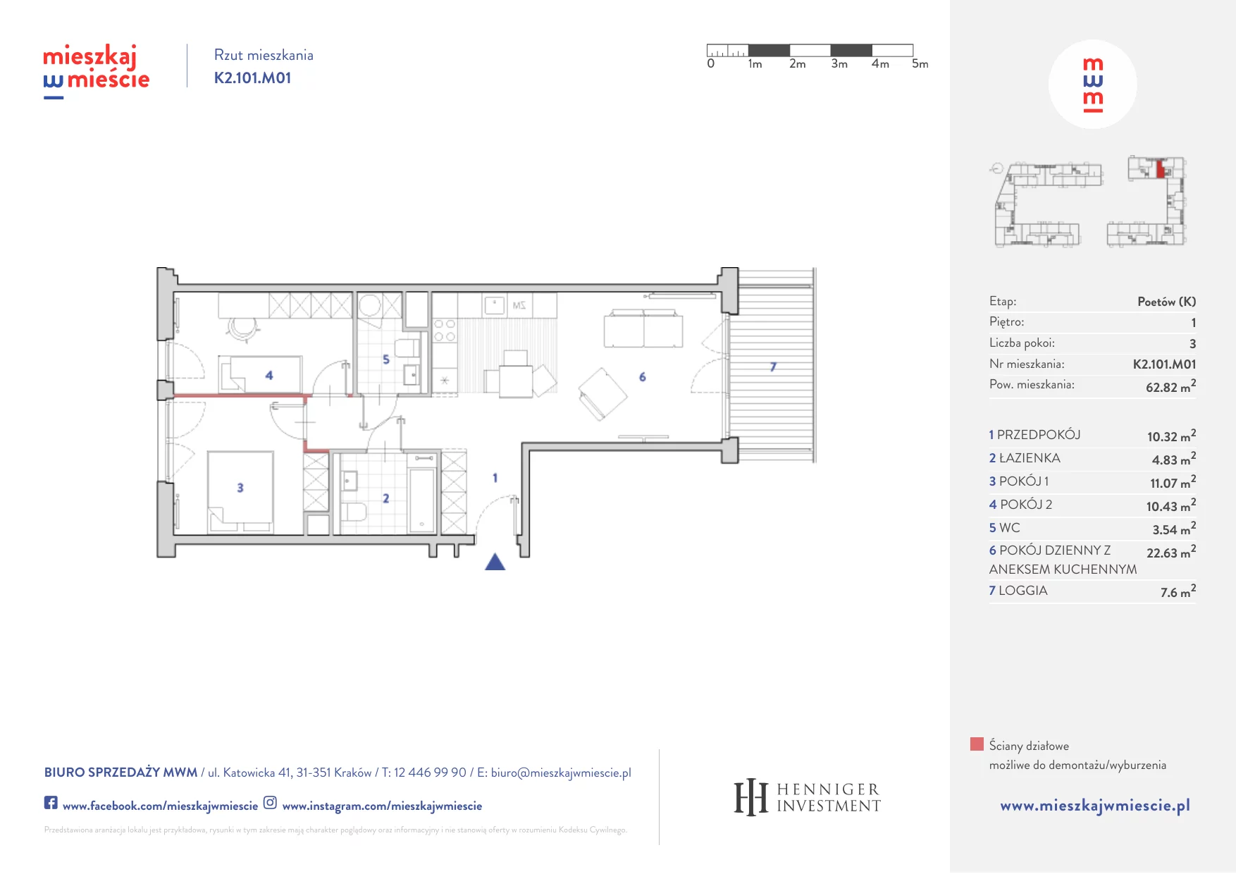 Mieszkanie 62,62 m², piętro 1, oferta nr K2.101.M01, Mieszkaj w Mieście - Poetów K, Kraków, Bronowice, ul. Wizjonerów