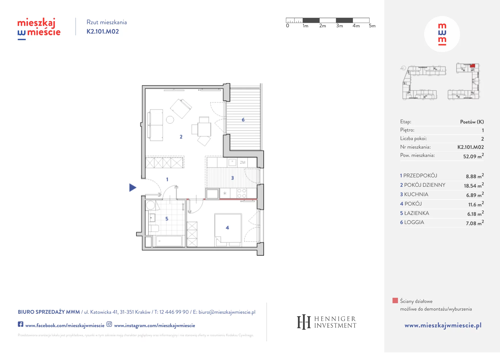 Mieszkanie 51,97 m², piętro 1, oferta nr K2.101.M02, Mieszkaj w Mieście - Poetów K, Kraków, Bronowice, ul. Wizjonerów