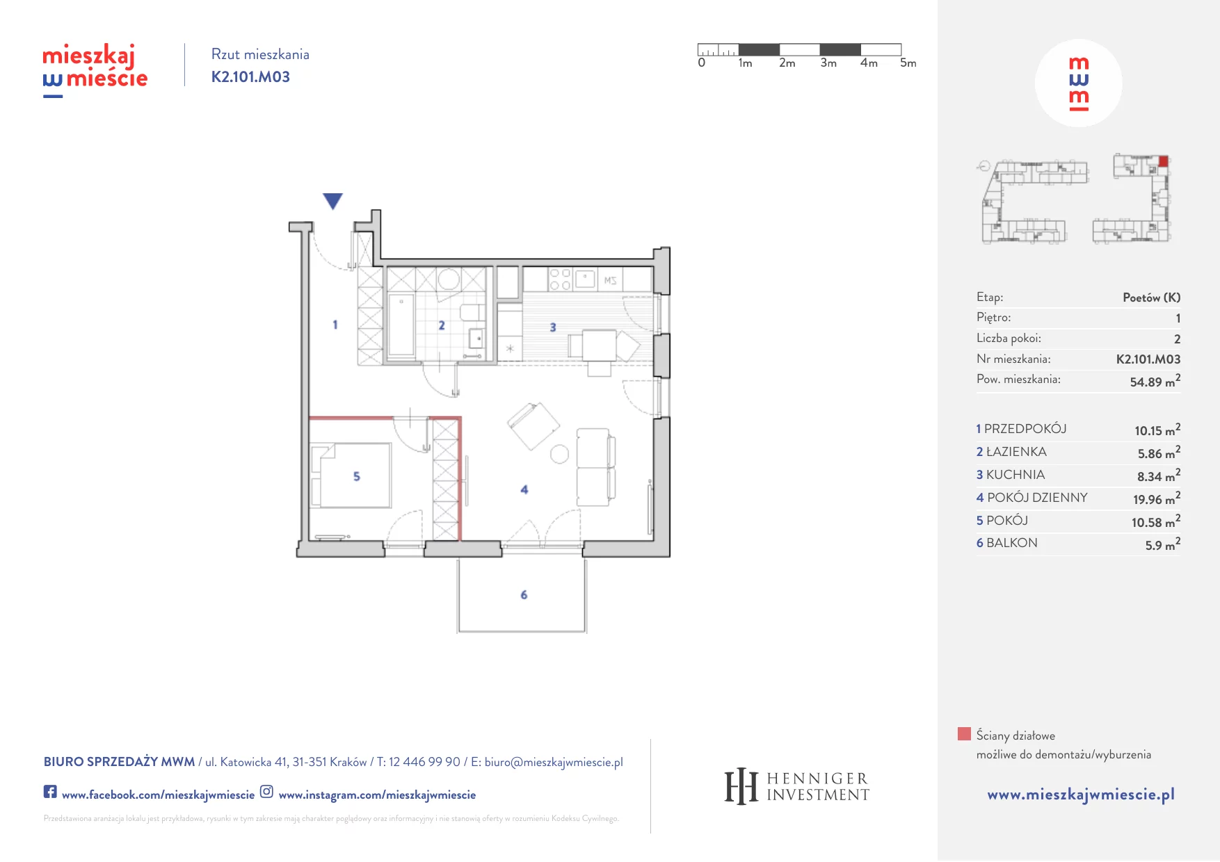 Mieszkanie 54,71 m², piętro 1, oferta nr K2.101.M03, Mieszkaj w Mieście - Poetów K, Kraków, Bronowice, ul. Wizjonerów