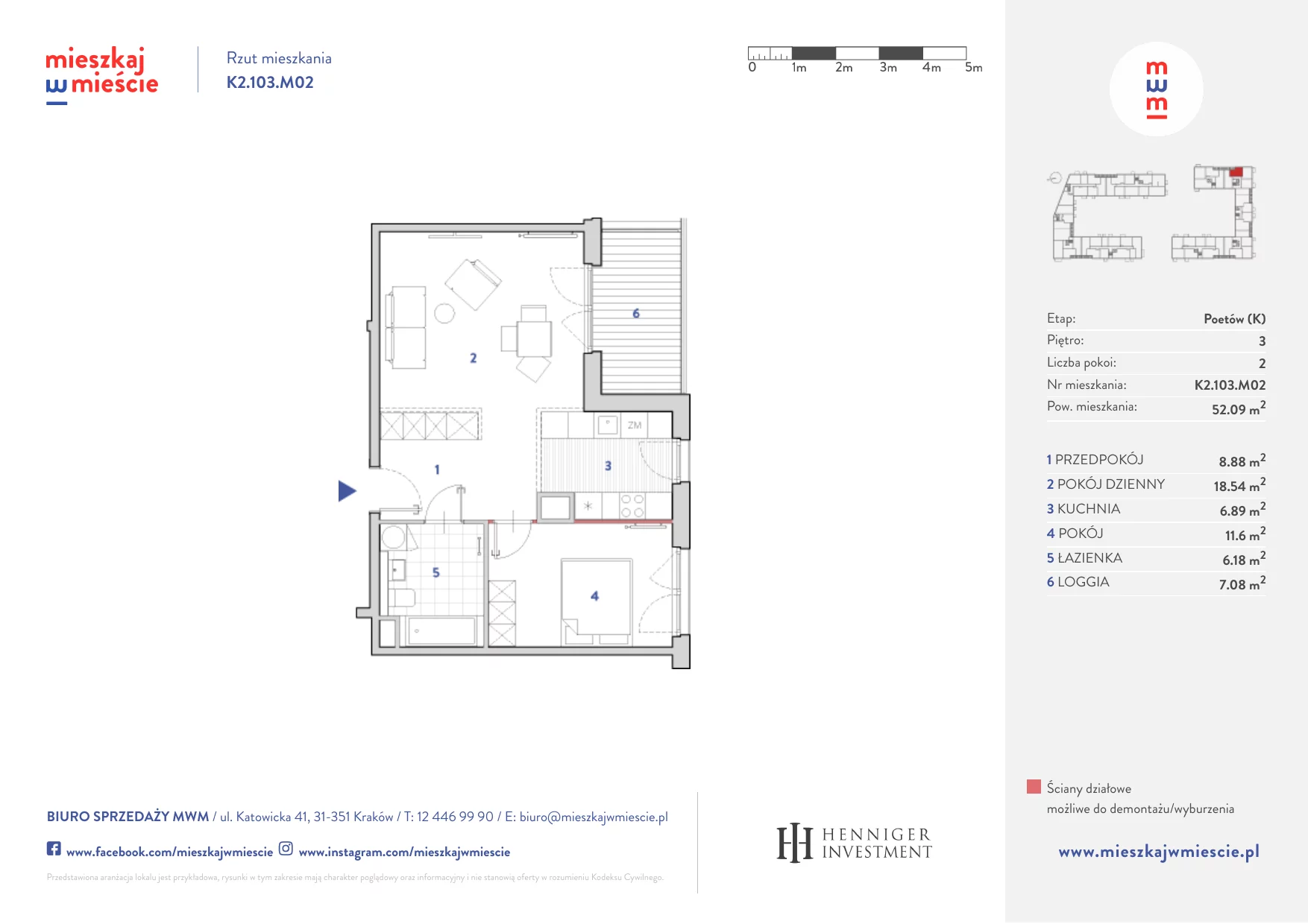 Mieszkanie 51,97 m², piętro 3, oferta nr K2.103.M02, Mieszkaj w Mieście - Poetów K, Kraków, Bronowice, ul. Wizjonerów