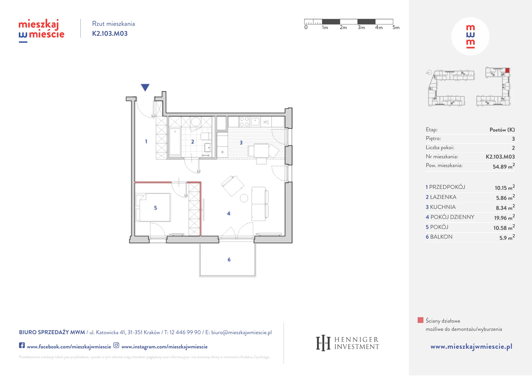 Mieszkanie 54,77 m², piętro 3, oferta nr K2.103.M03, Mieszkaj w Mieście - Poetów K, Kraków, Bronowice, ul. Wizjonerów