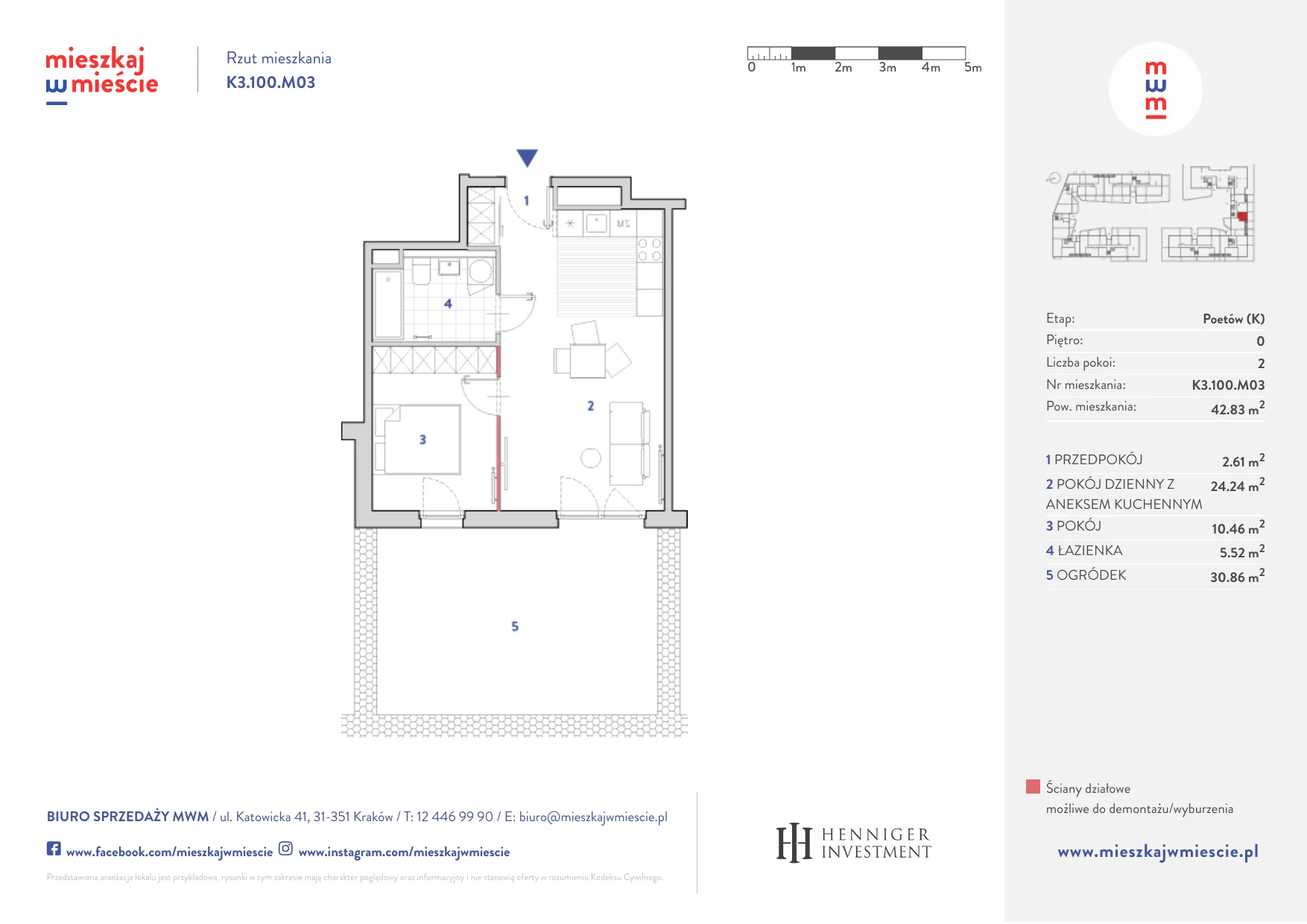 Mieszkanie 42,69 m², parter, oferta nr K3.100.M03, Mieszkaj w Mieście - Poetów K, Kraków, Bronowice, ul. Wizjonerów