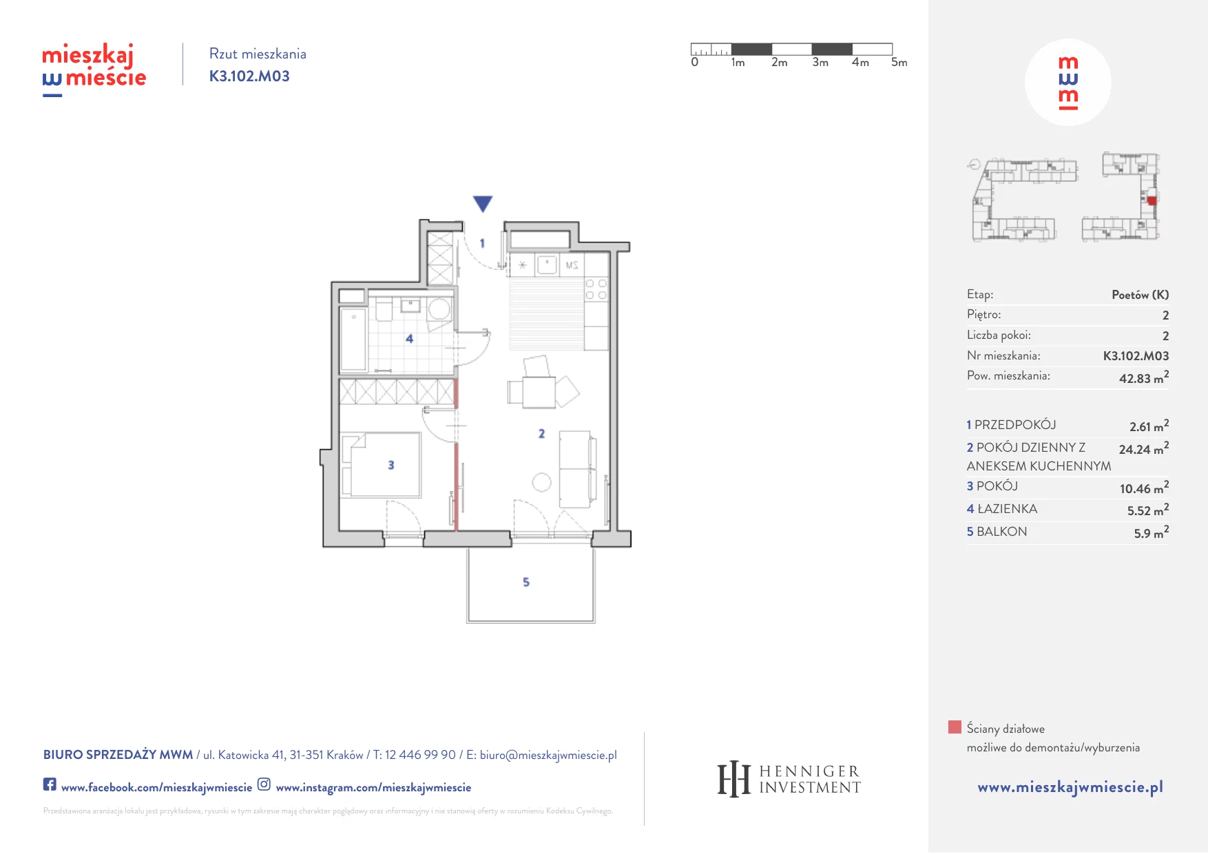 Mieszkanie 42,79 m², piętro 2, oferta nr K3.102.M03, Mieszkaj w Mieście - Poetów K, Kraków, Bronowice, ul. Wizjonerów