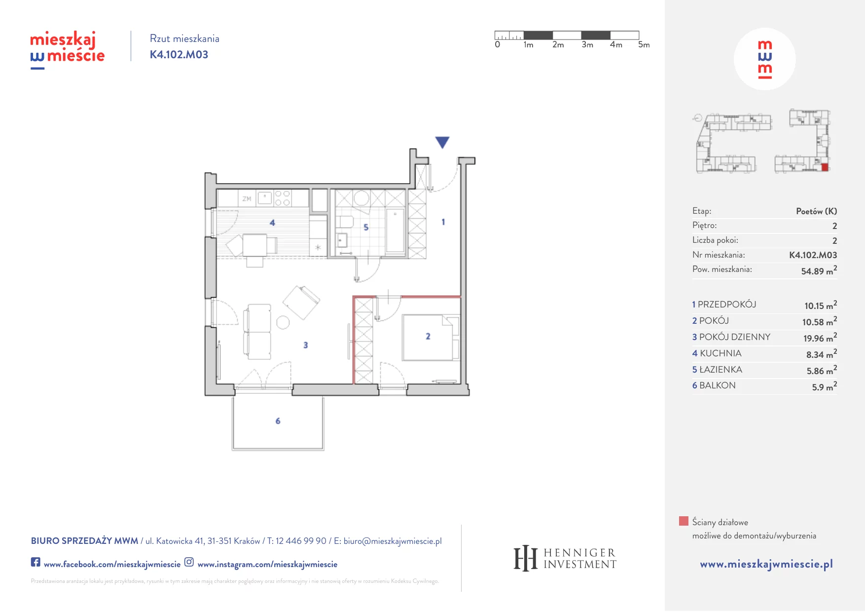 Mieszkanie 54,70 m², piętro 2, oferta nr K4.102.M03, Mieszkaj w Mieście - Poetów K, Kraków, Bronowice, ul. Wizjonerów