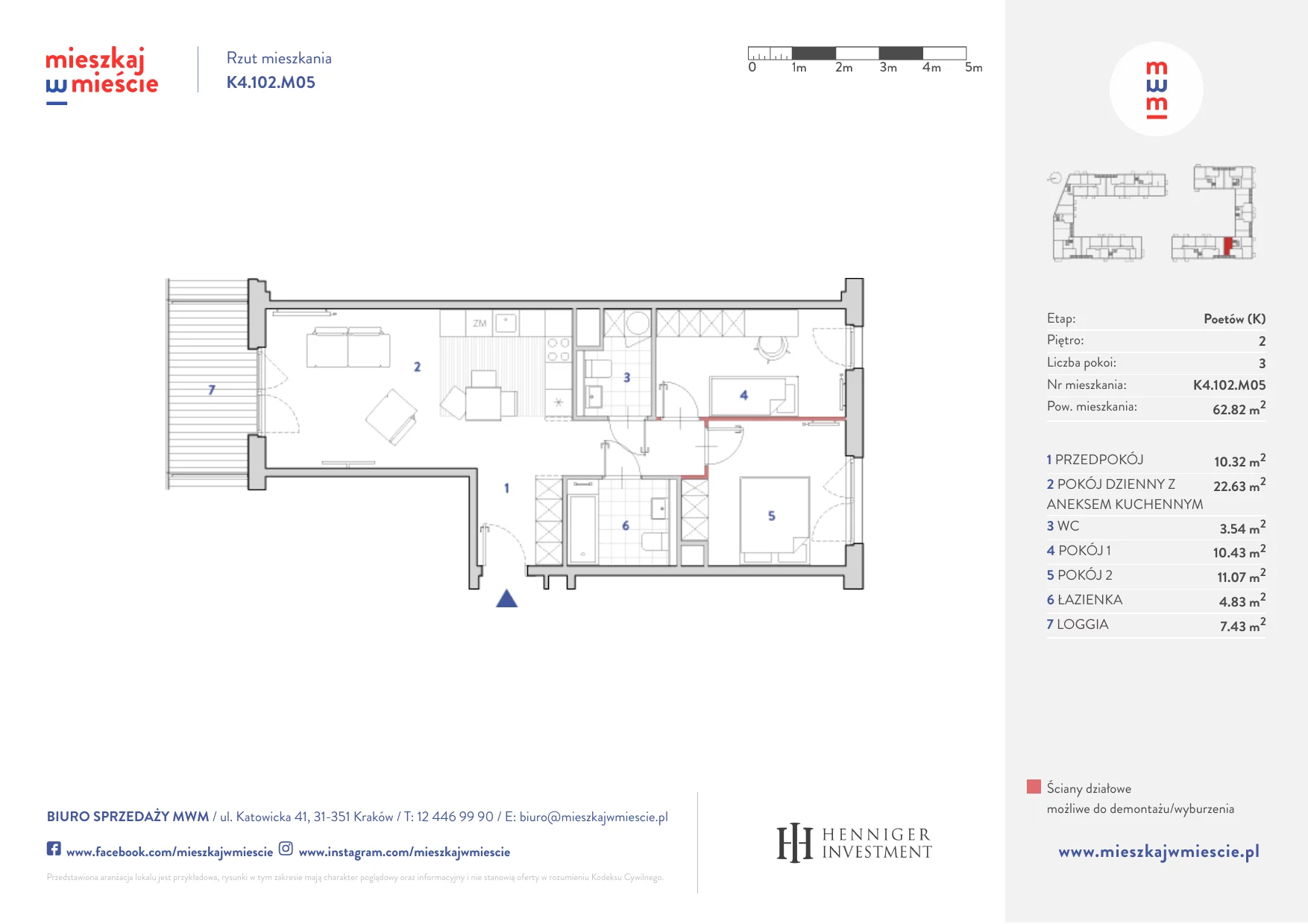 Mieszkanie 62,58 m², piętro 2, oferta nr K4.102.M05, Mieszkaj w Mieście - Poetów K, Kraków, Bronowice, ul. Wizjonerów