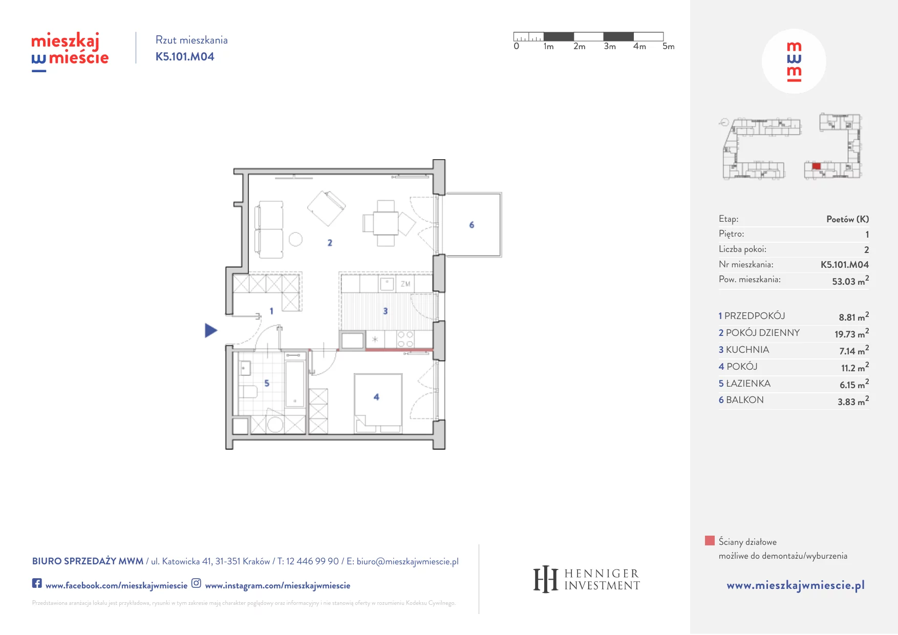 Mieszkanie 52,92 m², piętro 1, oferta nr K5.101.M04, Mieszkaj w Mieście - Poetów K, Kraków, Bronowice, ul. Wizjonerów