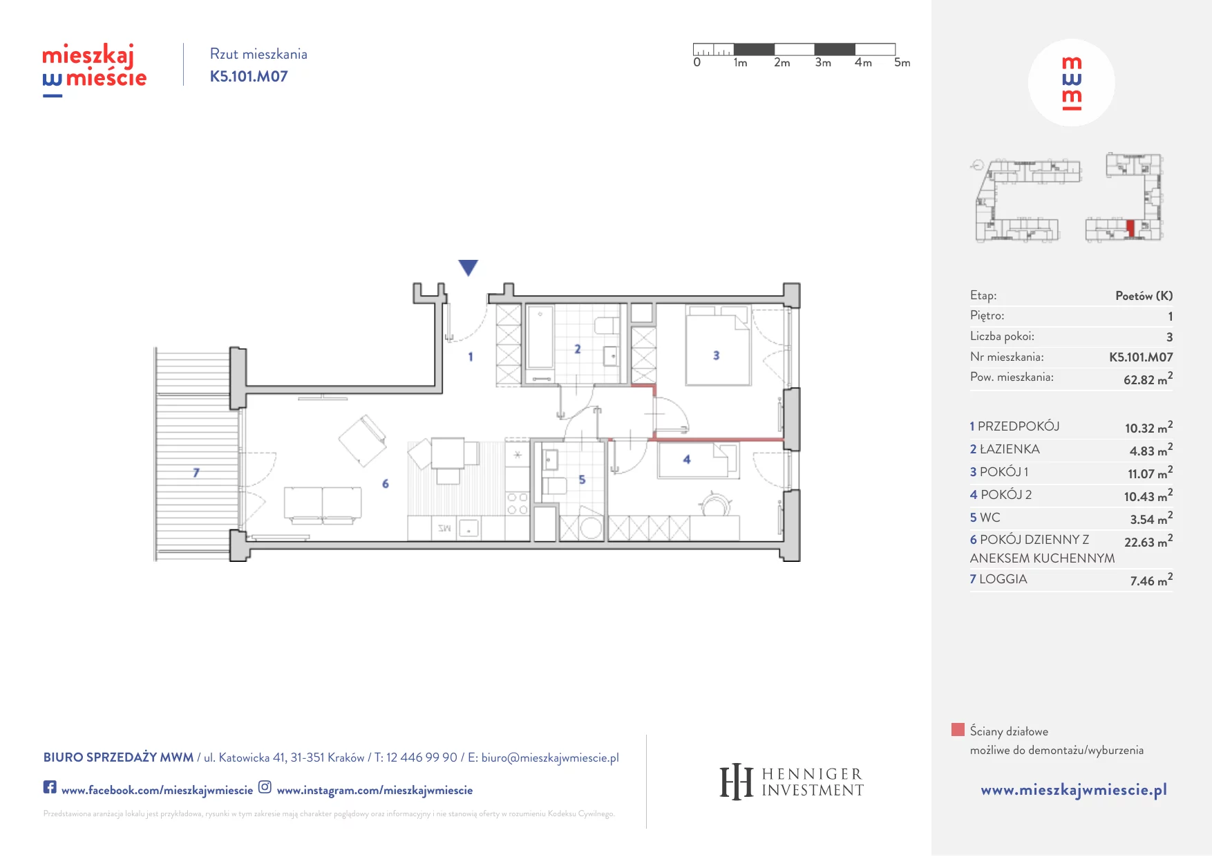 Mieszkanie 62,54 m², piętro 1, oferta nr K5.101.M07, Mieszkaj w Mieście - Poetów K, Kraków, Bronowice, ul. Wizjonerów