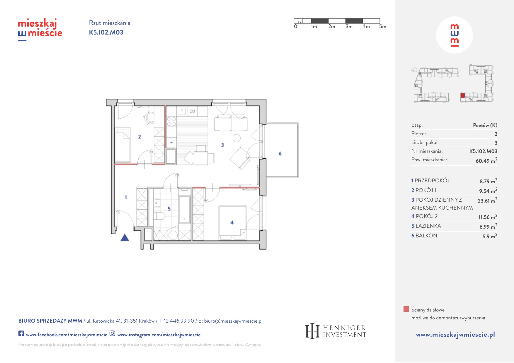 Mieszkanie 60,29 m², piętro 2, oferta nr K5.102.M03, Mieszkaj w Mieście - Poetów K, Kraków, Bronowice, ul. Wizjonerów