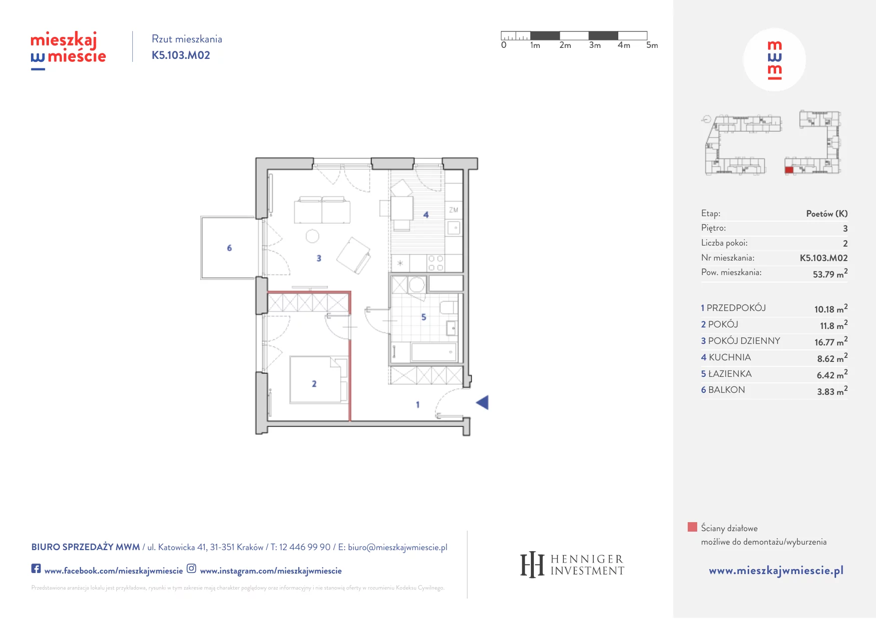 Mieszkanie 53,65 m², piętro 3, oferta nr K5.103.M02, Mieszkaj w Mieście - Poetów K, Kraków, Bronowice, ul. Wizjonerów