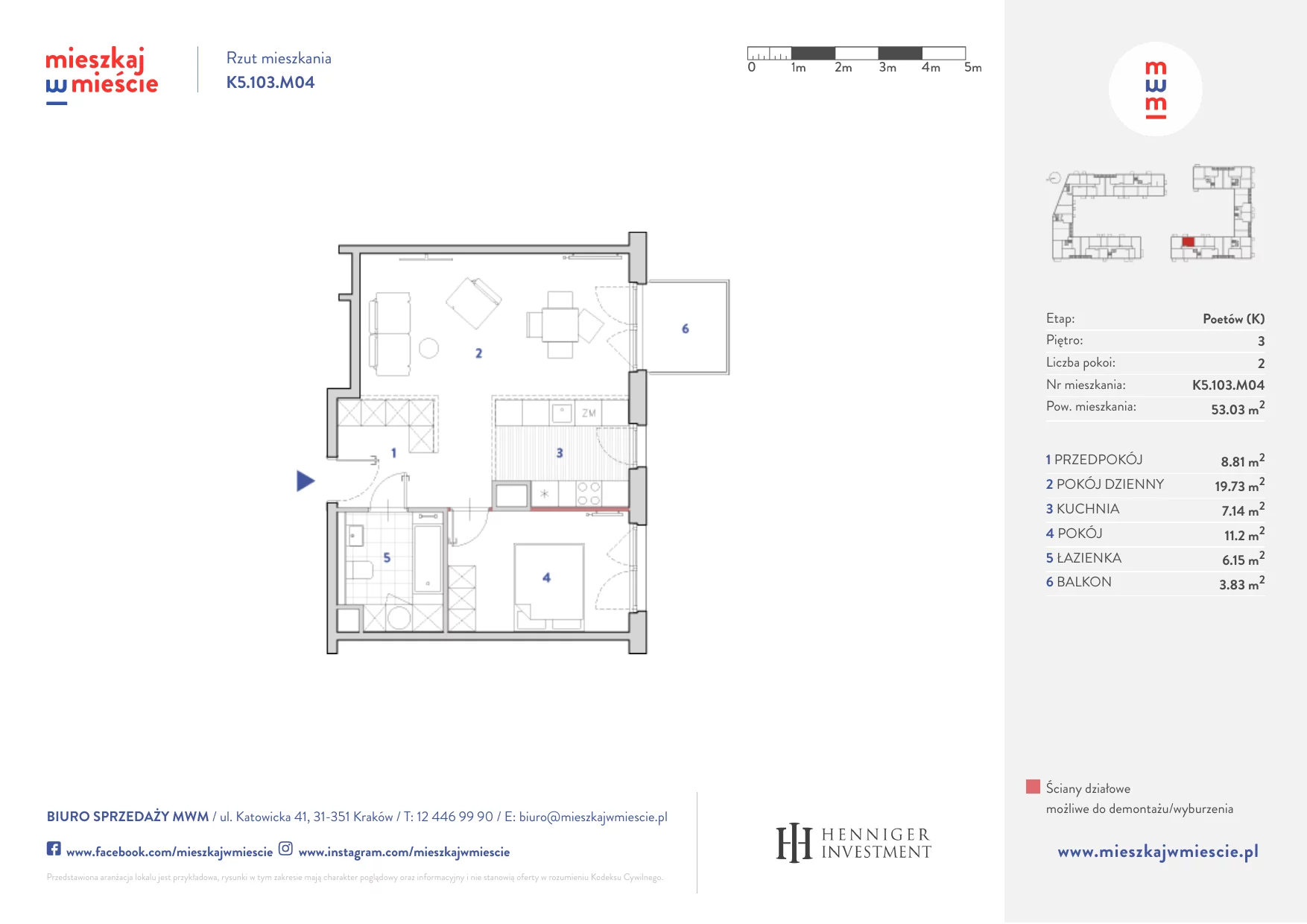 Mieszkanie 52,79 m², piętro 3, oferta nr K5.103.M04, Mieszkaj w Mieście - Poetów K, Kraków, Bronowice, ul. Wizjonerów