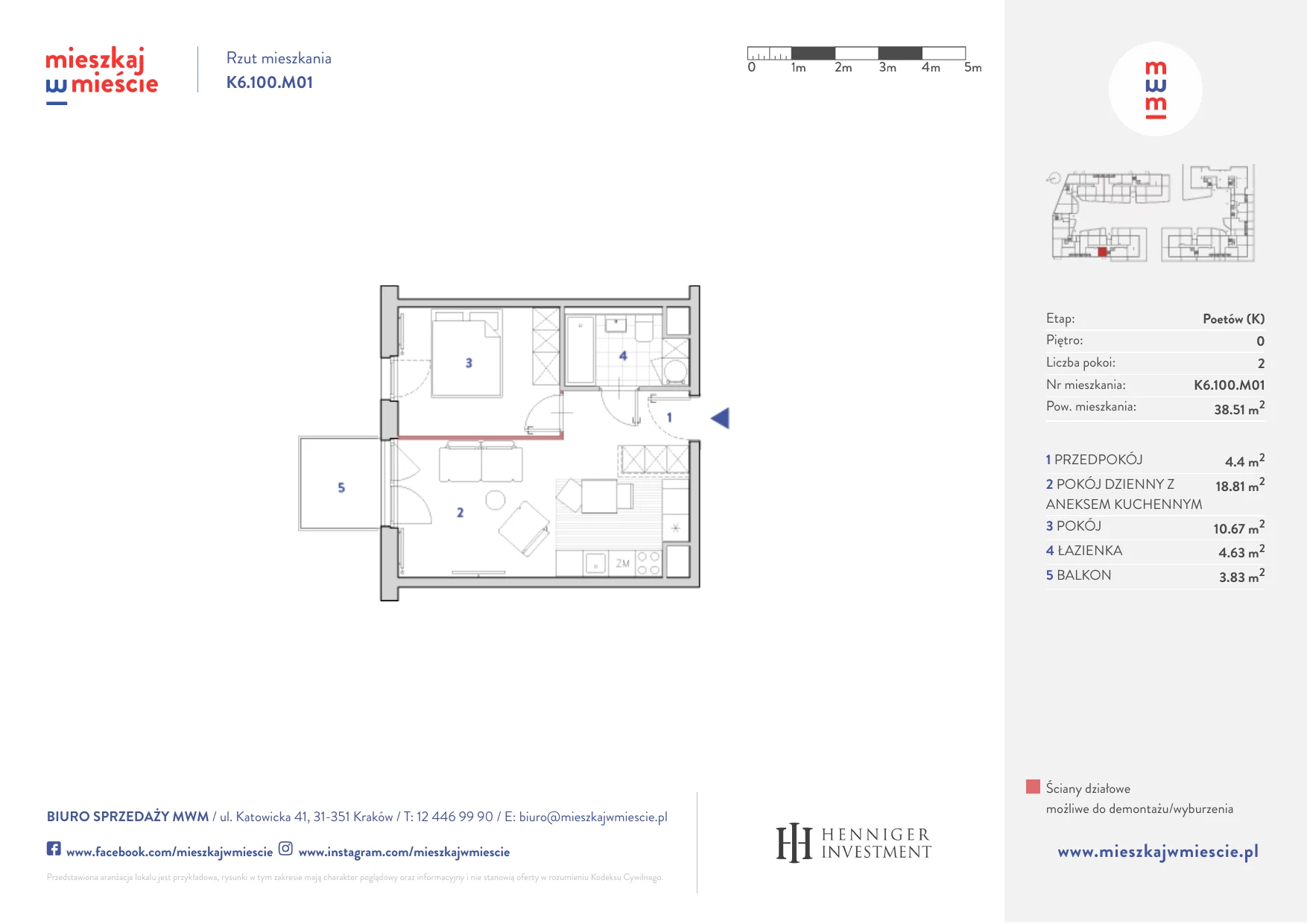 Mieszkanie 38,59 m², parter, oferta nr K6.100.M01, Mieszkaj w Mieście - Poetów K, Kraków, Bronowice, ul. Wizjonerów