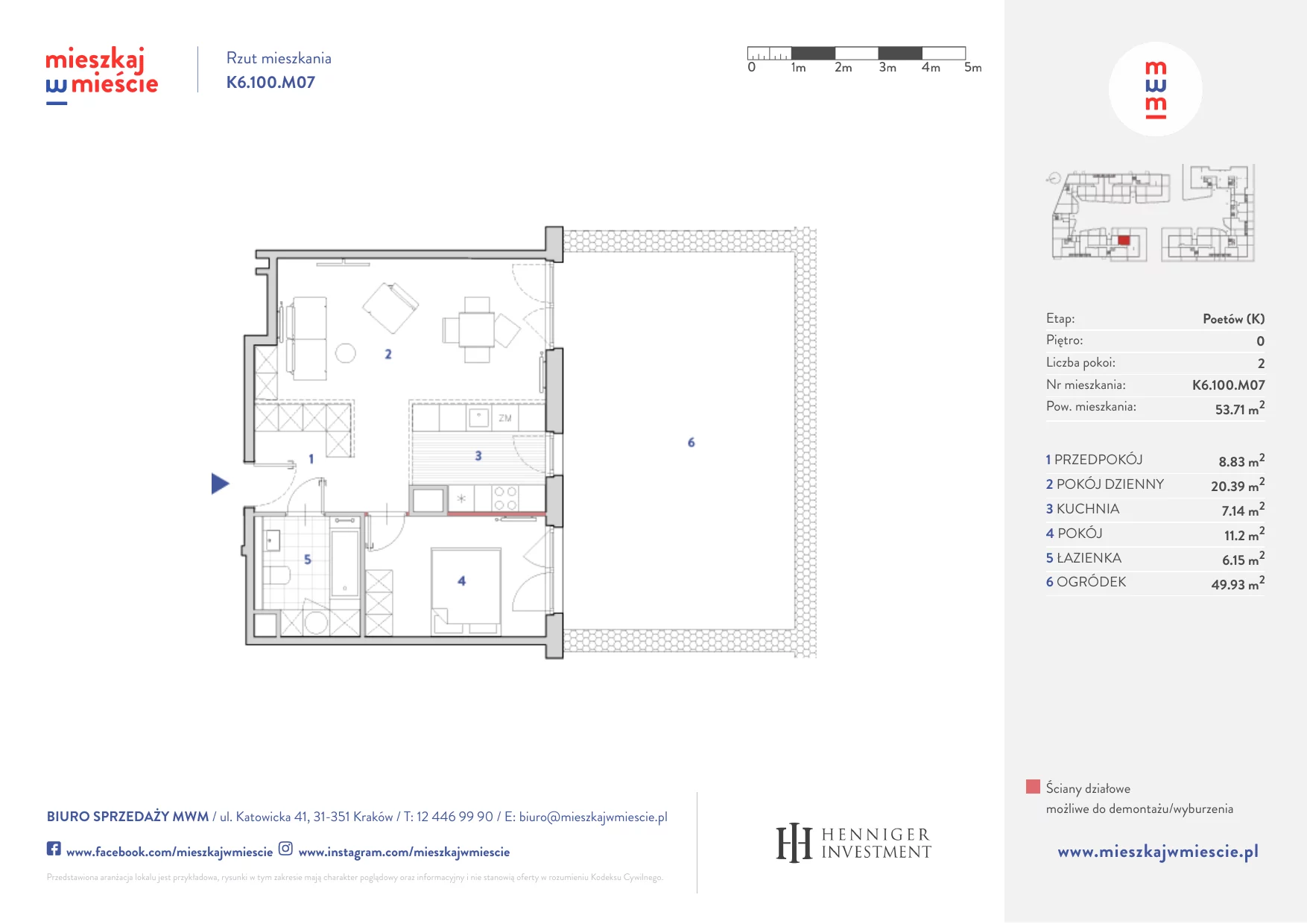 Mieszkanie 53,82 m², parter, oferta nr K6.100.M07, Mieszkaj w Mieście - Poetów K, Kraków, Bronowice, ul. Wizjonerów