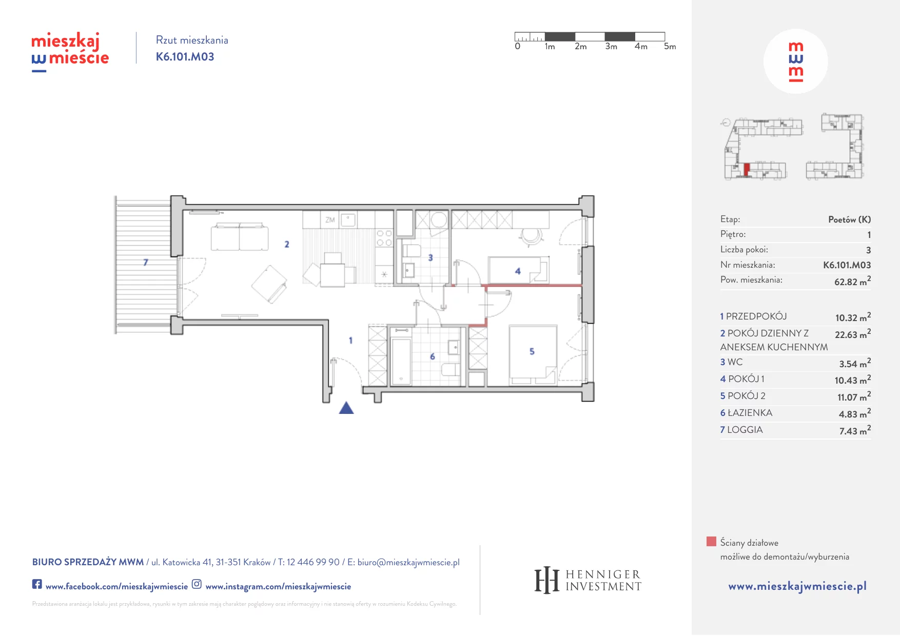 Mieszkanie 62,84 m², piętro 1, oferta nr K6.101.M03, Mieszkaj w Mieście - Poetów K, Kraków, Bronowice, ul. Wizjonerów