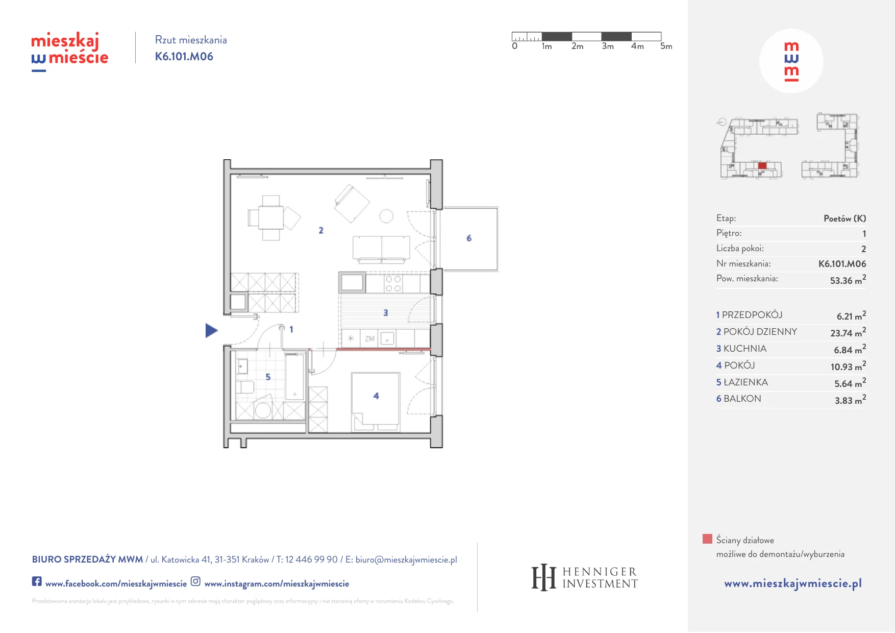 Mieszkanie 53,31 m², piętro 1, oferta nr K6.101.M06, Mieszkaj w Mieście - Poetów K, Kraków, Bronowice, ul. Wizjonerów