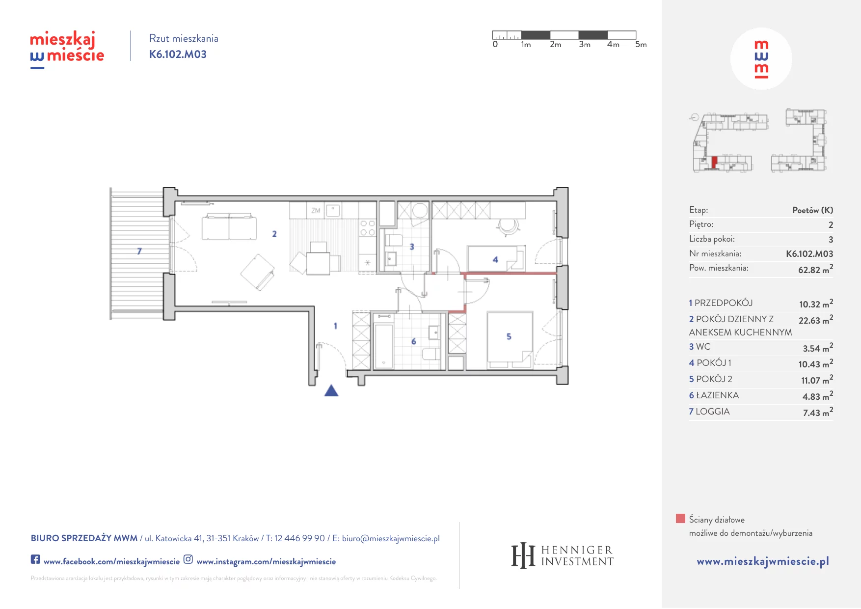 Mieszkanie 62,92 m², piętro 2, oferta nr K6.102.M03, Mieszkaj w Mieście - Poetów K, Kraków, Bronowice, ul. Wizjonerów