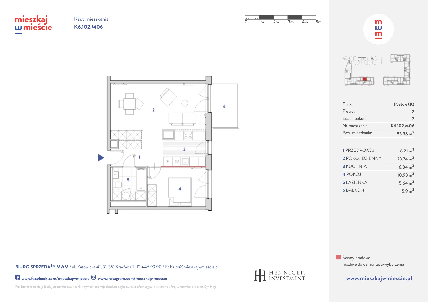 Mieszkanie 53,42 m², piętro 2, oferta nr K6.102.M06, Mieszkaj w Mieście - Poetów K, Kraków, Bronowice, ul. Wizjonerów