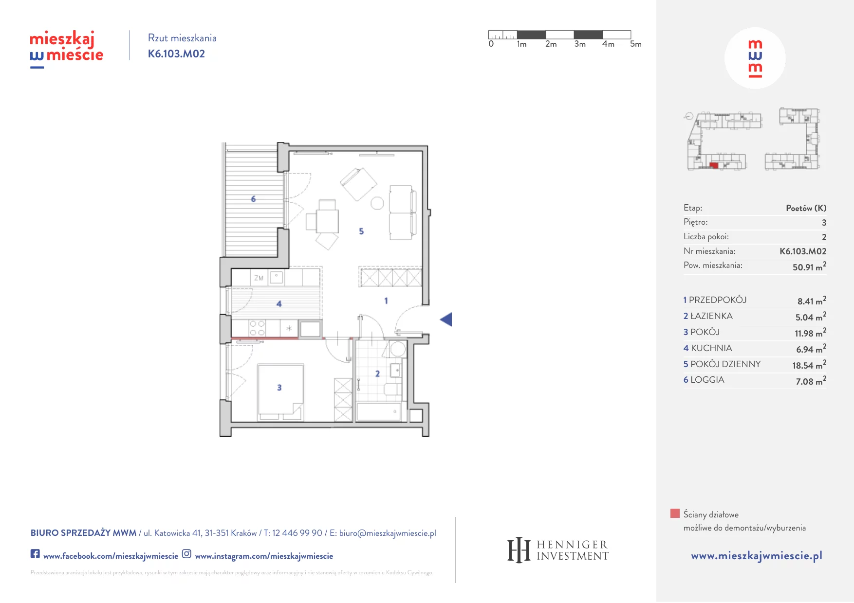 Mieszkanie 50,86 m², piętro 3, oferta nr K6.103.M02, Mieszkaj w Mieście - Poetów K, Kraków, Bronowice, ul. Wizjonerów