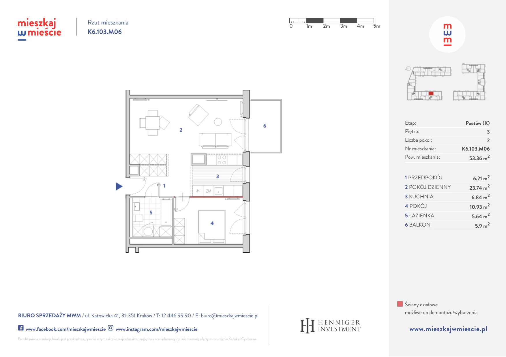 Mieszkanie 53,41 m², piętro 3, oferta nr K6.103.M06, Mieszkaj w Mieście - Poetów K, Kraków, Bronowice, ul. Wizjonerów