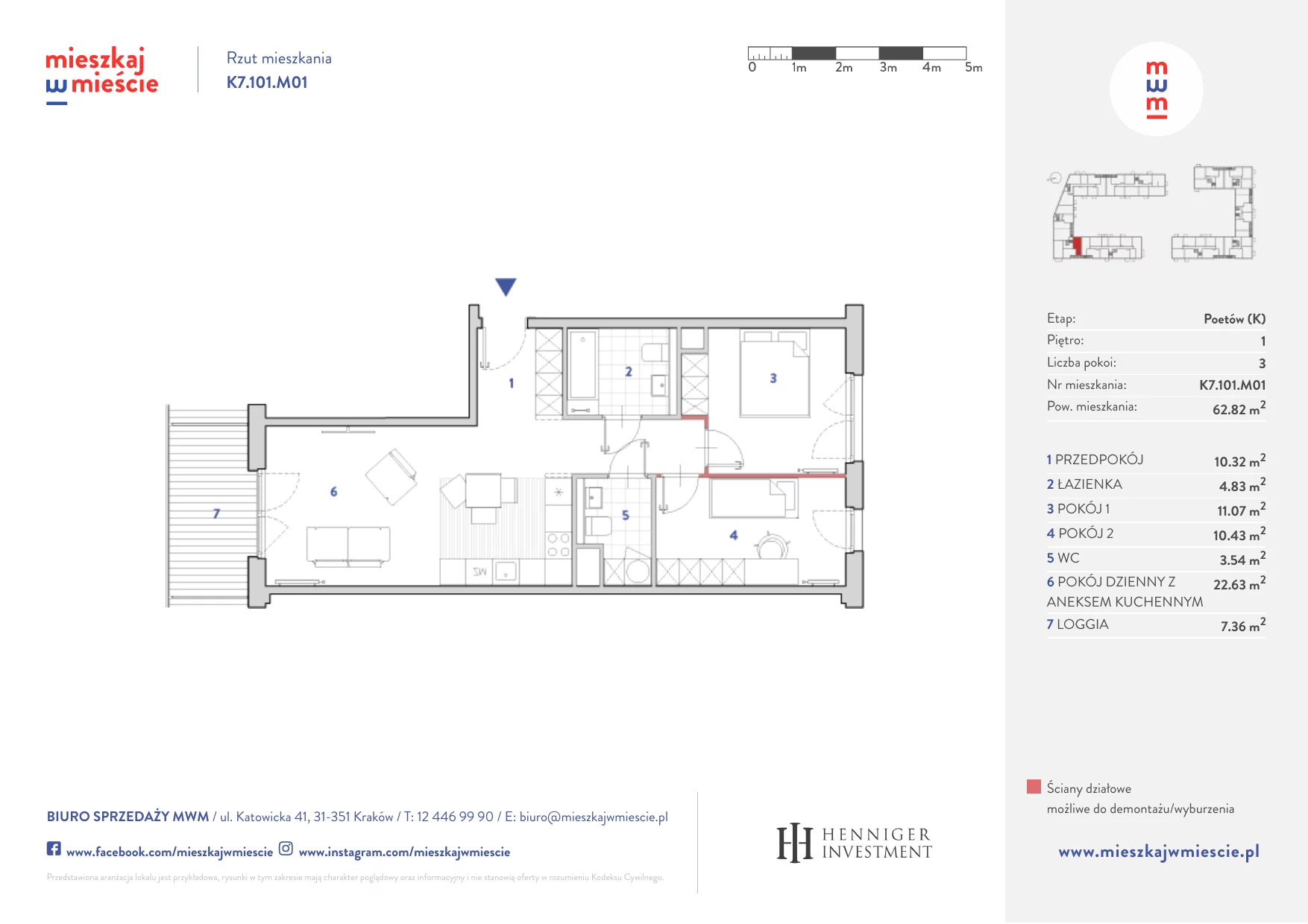 Mieszkanie 62,88 m², piętro 1, oferta nr K7.101.M01, Mieszkaj w Mieście - Poetów K, Kraków, Bronowice, ul. Wizjonerów